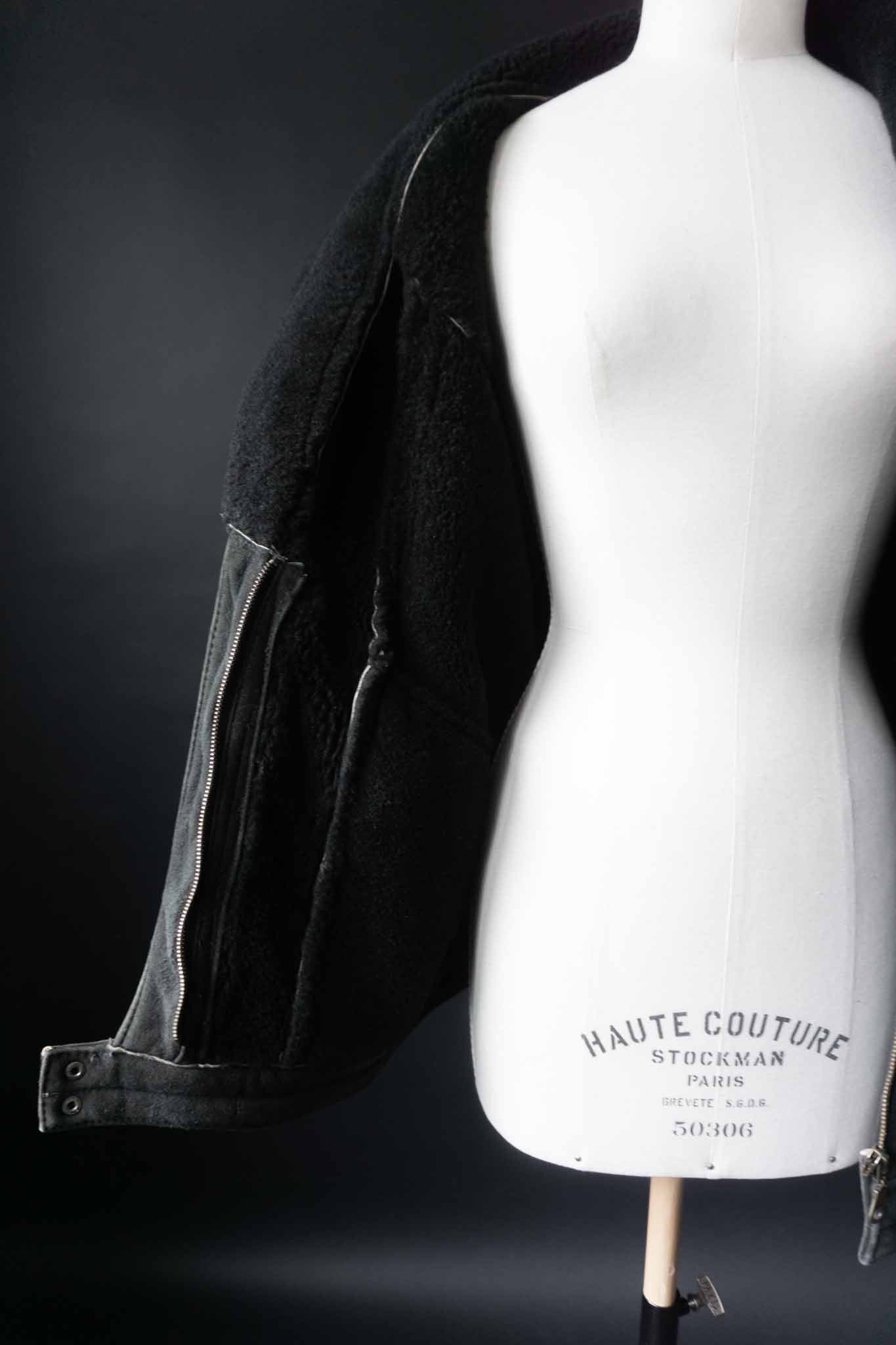 Schwarze Vintage Shearling Bomberjacke aus 100 % Wildleder mit Lammfellfutter – Oversized Blouson von theplaincircle vintage