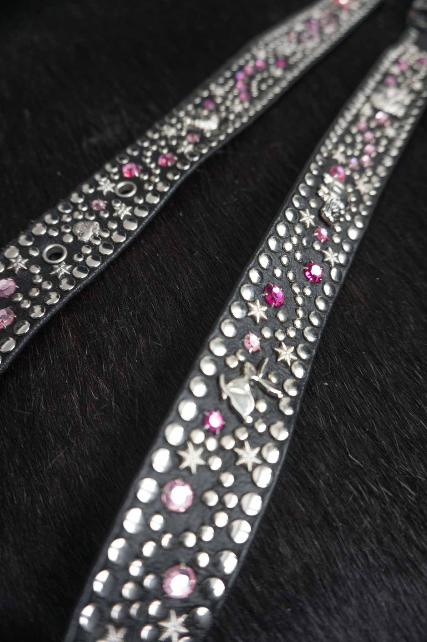 Kolster Vintage Gürtel 80s – Schwarzes Leder mit Strass & Nieten, S–XL theplaincircle vintage