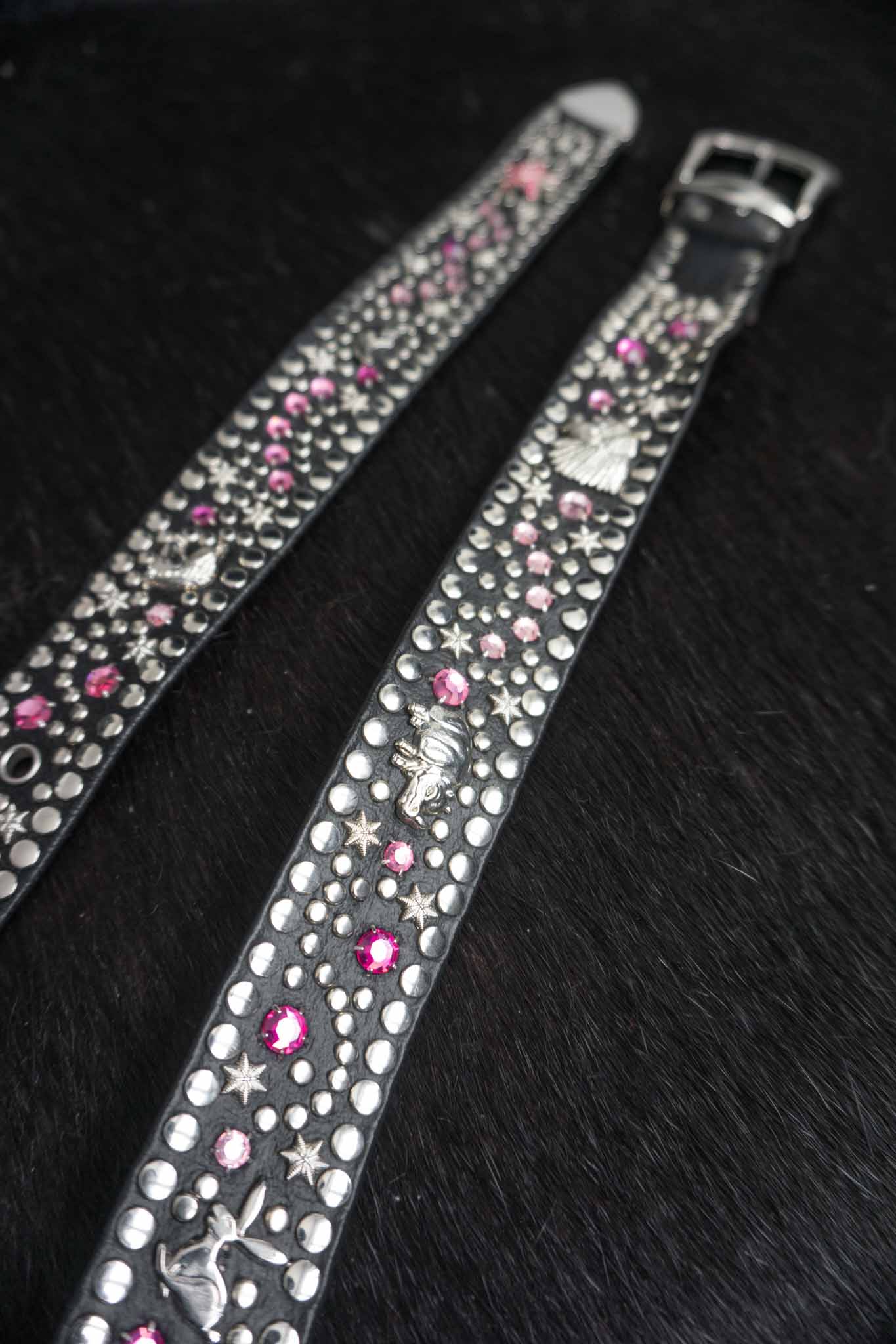 Kolster Vintage Gürtel 80s – Schwarzes Leder mit Strass & Nieten, S–XL theplaincircle vintage