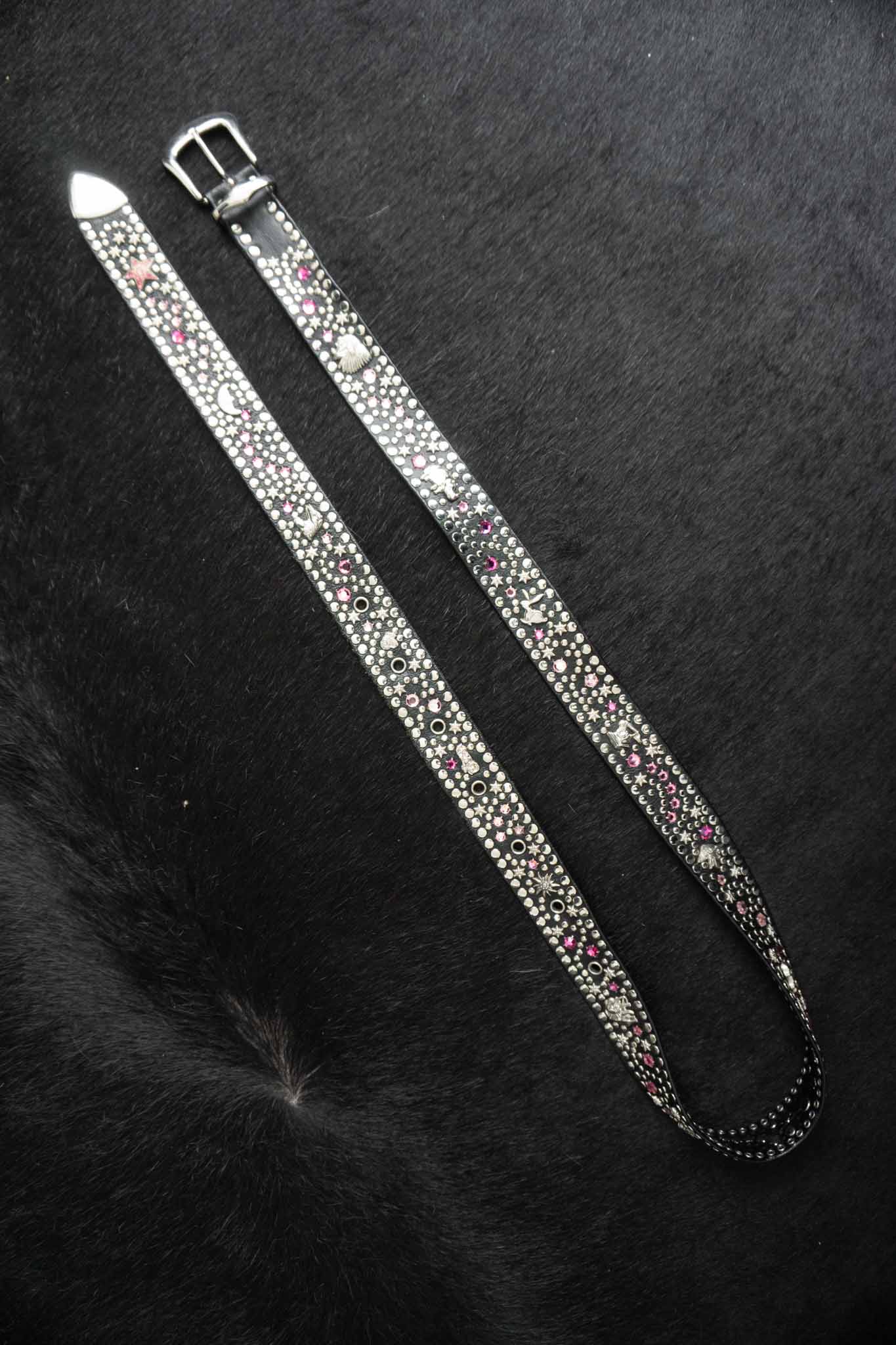 Kolster Vintage Gürtel 80s – Schwarzes Leder mit Strass & Nieten, S–XL theplaincircle vintage