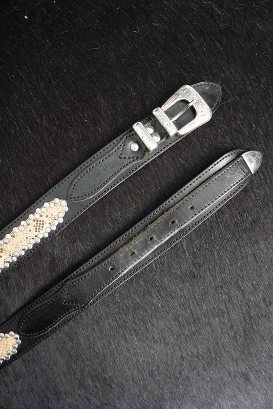 Toggery Hamburg Vintage Gürtel – Schwarzes Leder mit Schlangen-Details & Nieten, S–M theplaincircle vintage