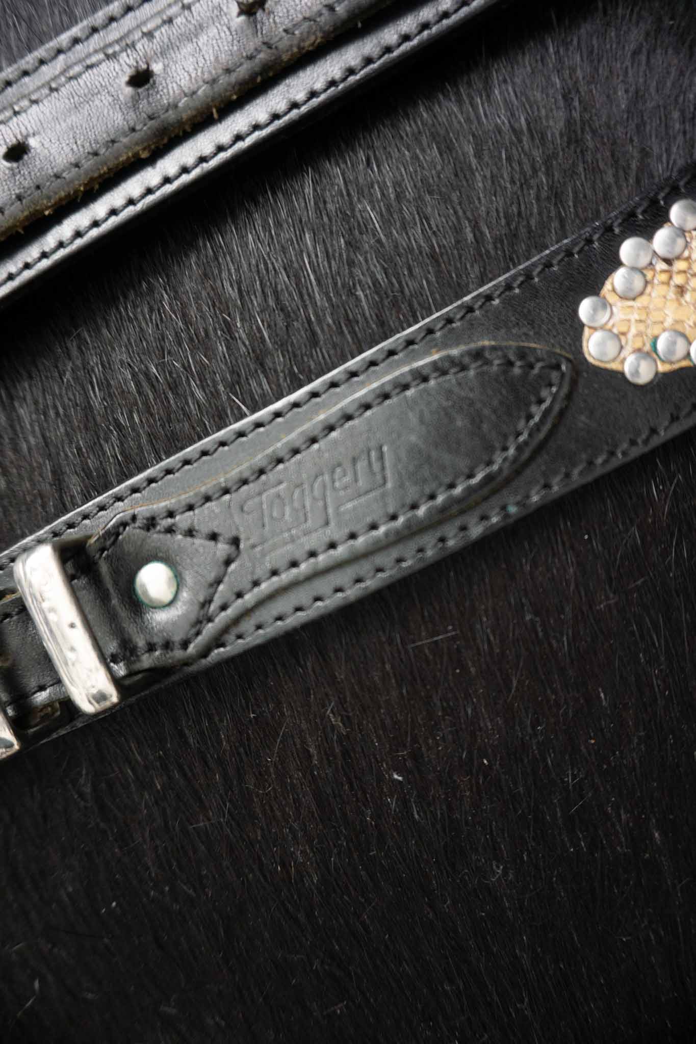Toggery Hamburg Vintage Gürtel – Schwarzes Leder mit Schlangen-Details & Nieten, S–M theplaincircle vintage