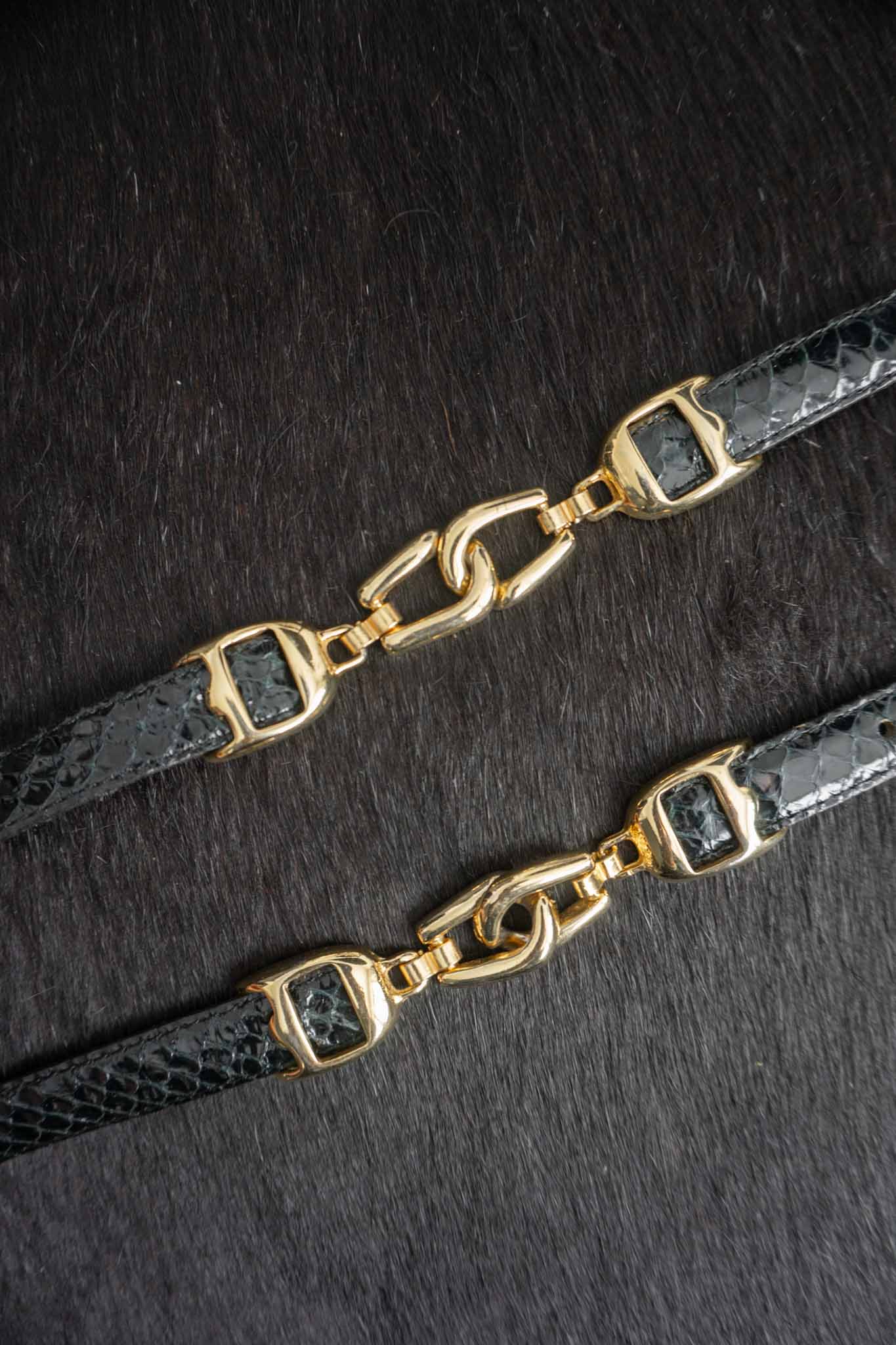 Vintage Snake Print Belt in Midnight Blue – Gold Hardware Statement Belt theplaincircle vintage