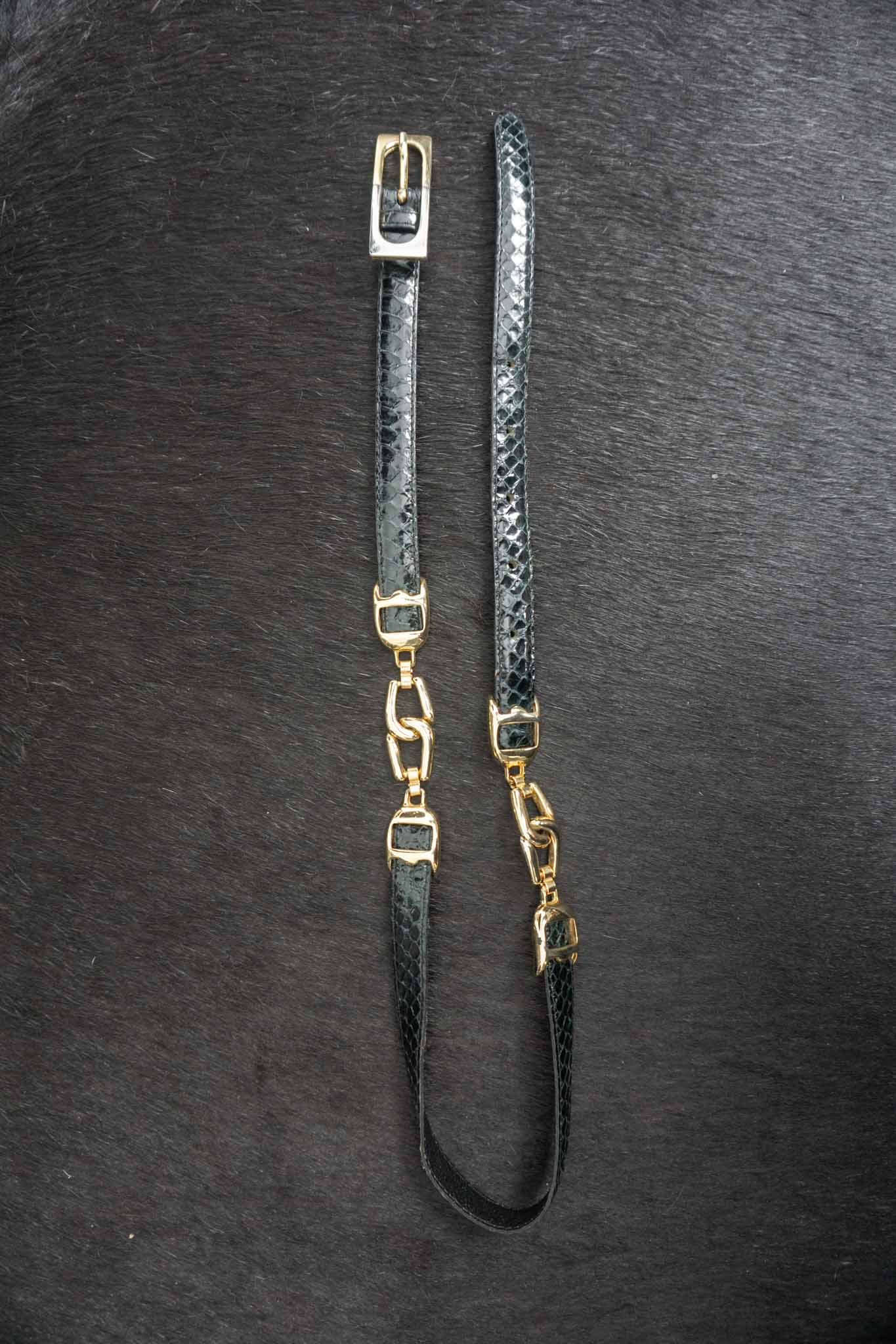 Vintage Snake Print Belt in Midnight Blue – Gold Hardware Statement Belt theplaincircle vintage
