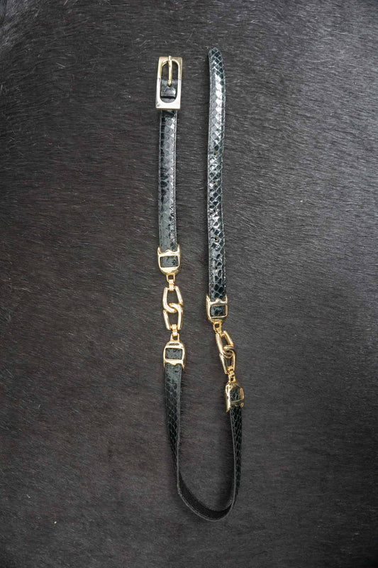 Vintage Snake Print Belt in Midnight Blue – Gold Hardware Statement Belt theplaincircle vintage