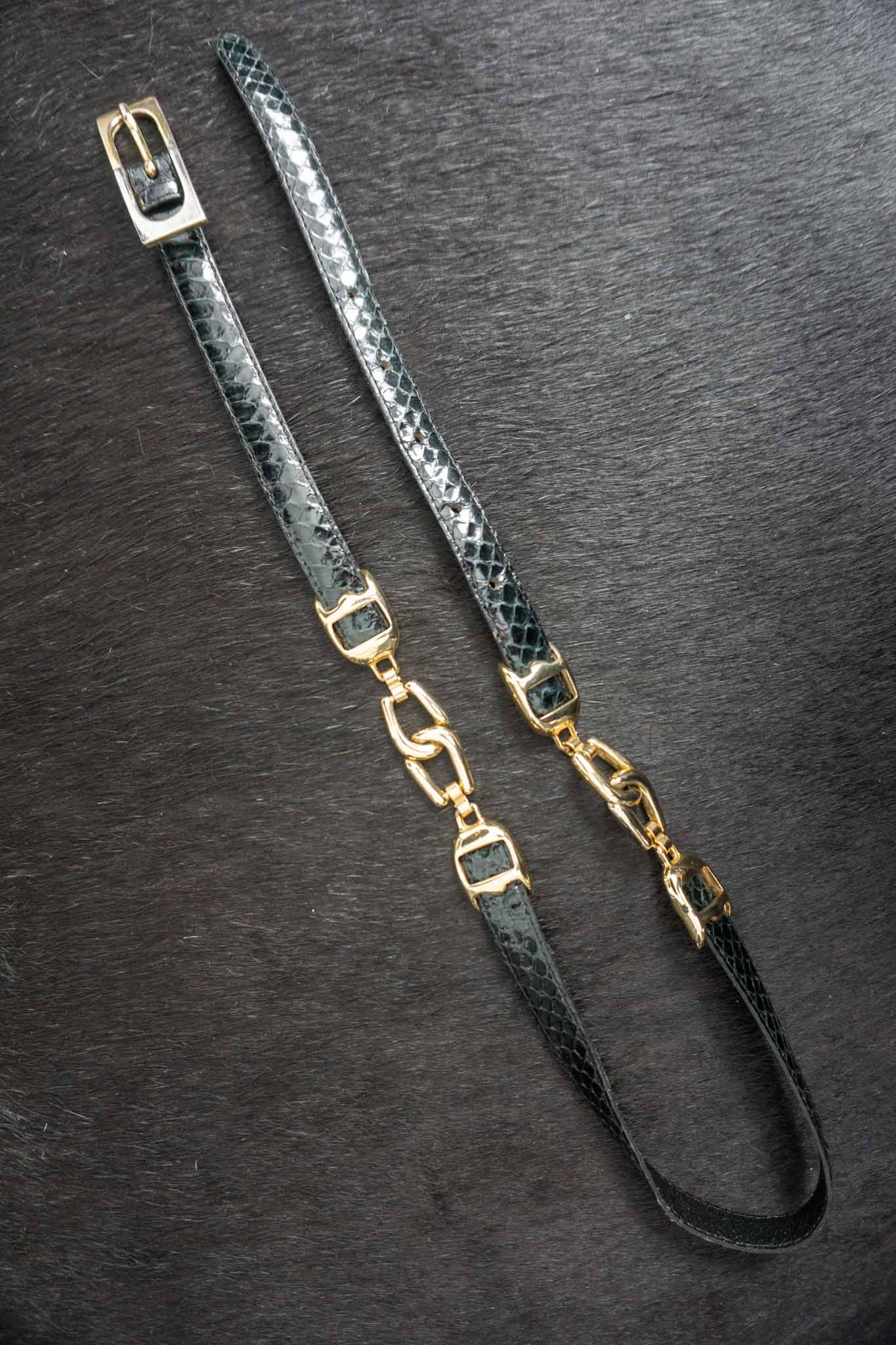 Vintage Snake Print Belt in Midnight Blue – Gold Hardware Statement Belt theplaincircle vintage