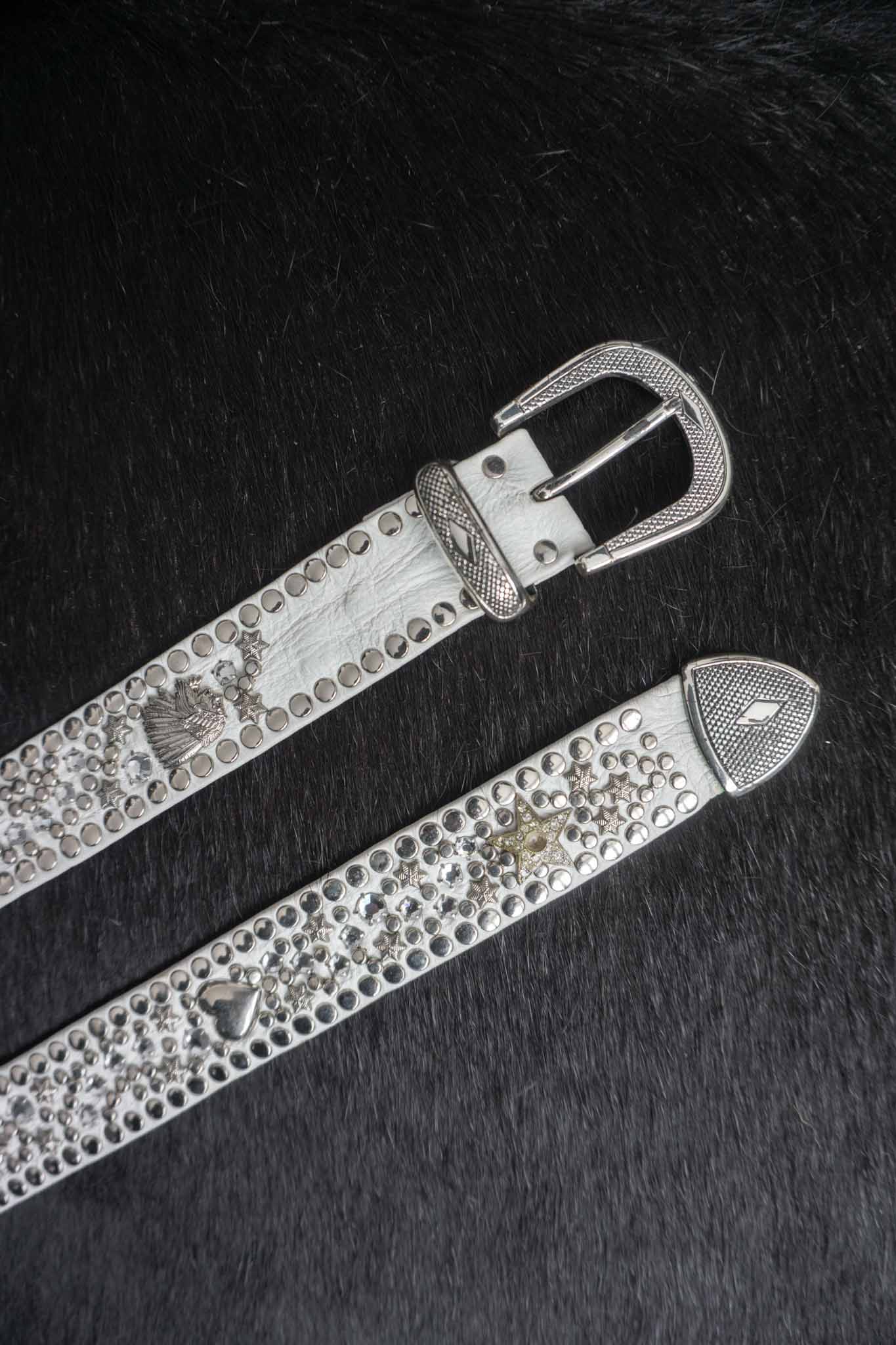 Vintage Kolster Echtledergürtel mit Strass, Nieten und Charms aus den 80er Jahren