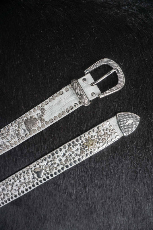 Vintage Kolster Echtledergürtel mit Strass, Nieten und Charms aus den 80er Jahren