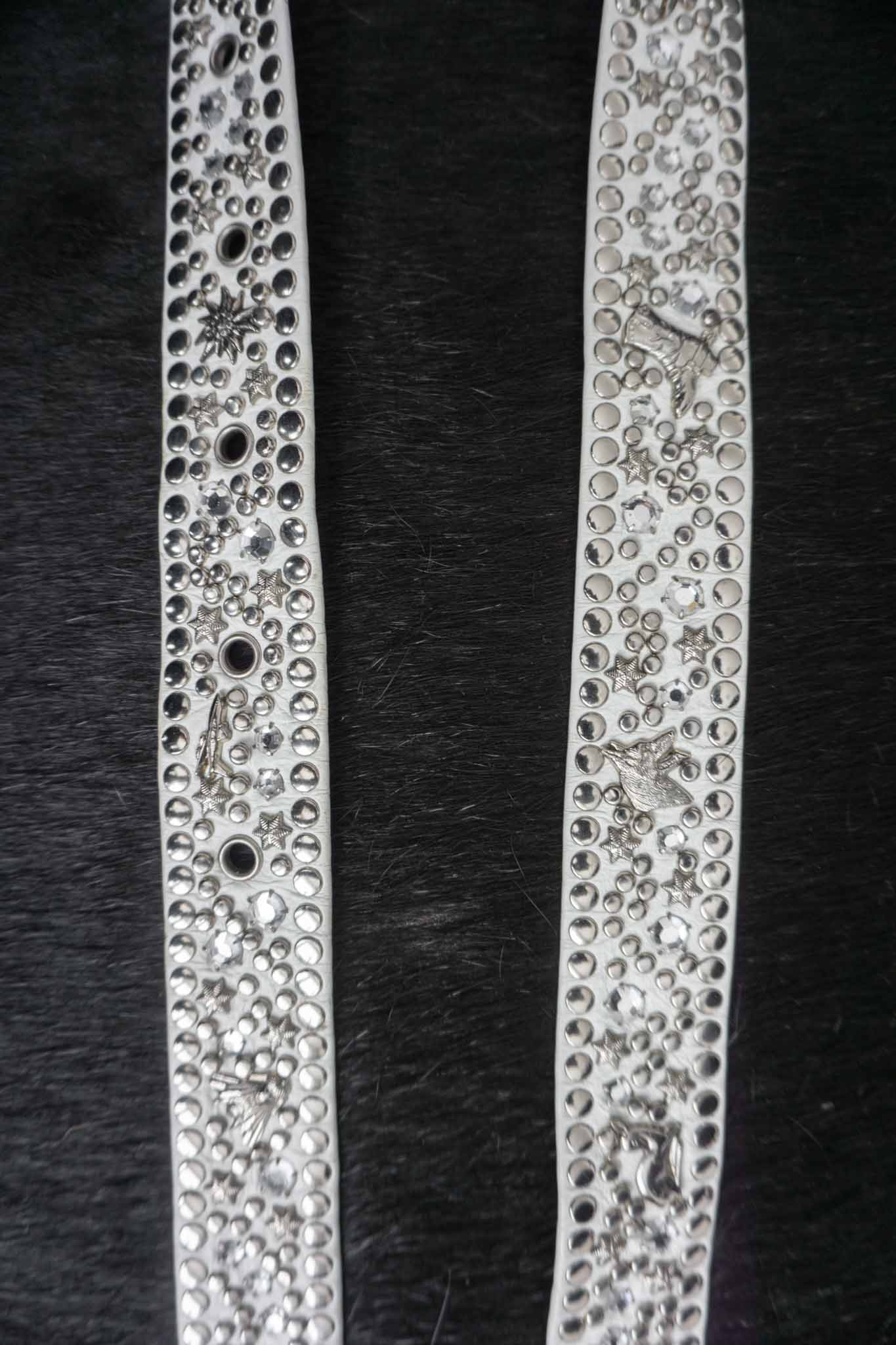 Vintage Kolster Echtledergürtel mit Strass, Nieten und Charms aus den 80er Jahren