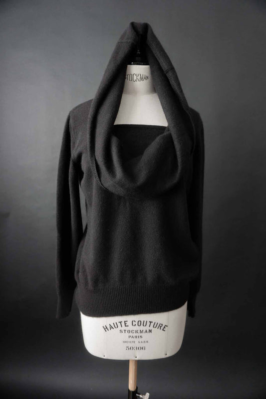 Vintage schwarzer 90s Kaschmirpullover mit drapiertem Kragen – theplaincircle vintage