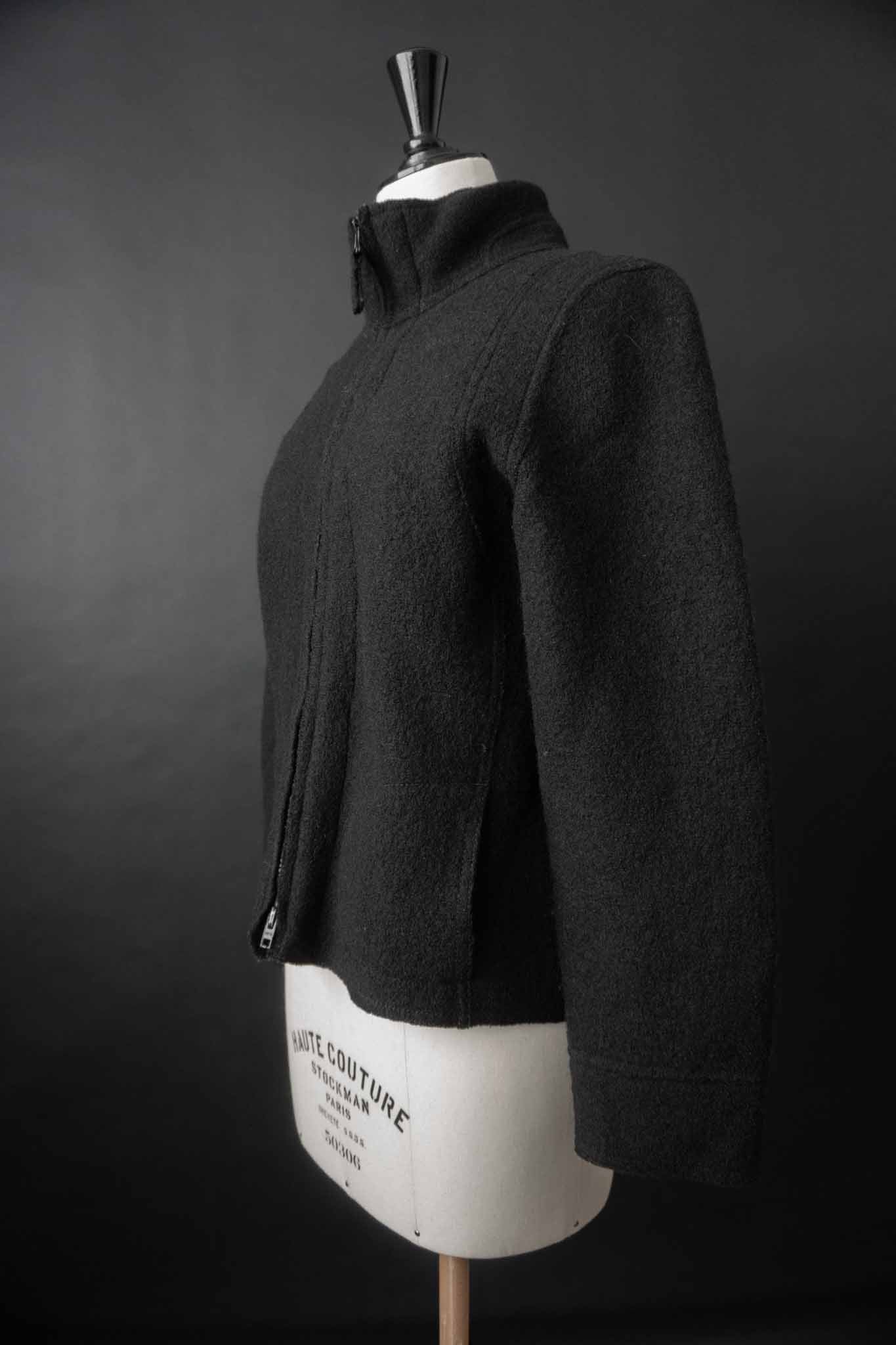 Schwarze vintage Wolljacke, tailliert mit Zipper – theplaincircle vintage