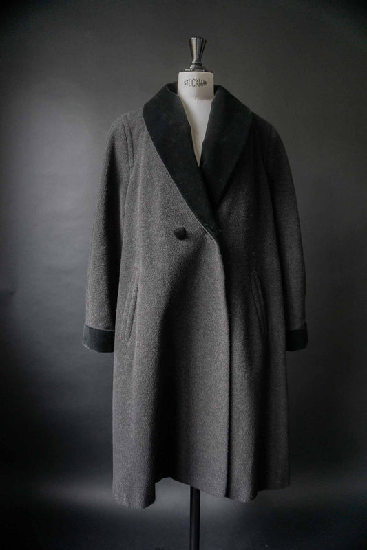 vintage wool coat with velvet shawl collar front