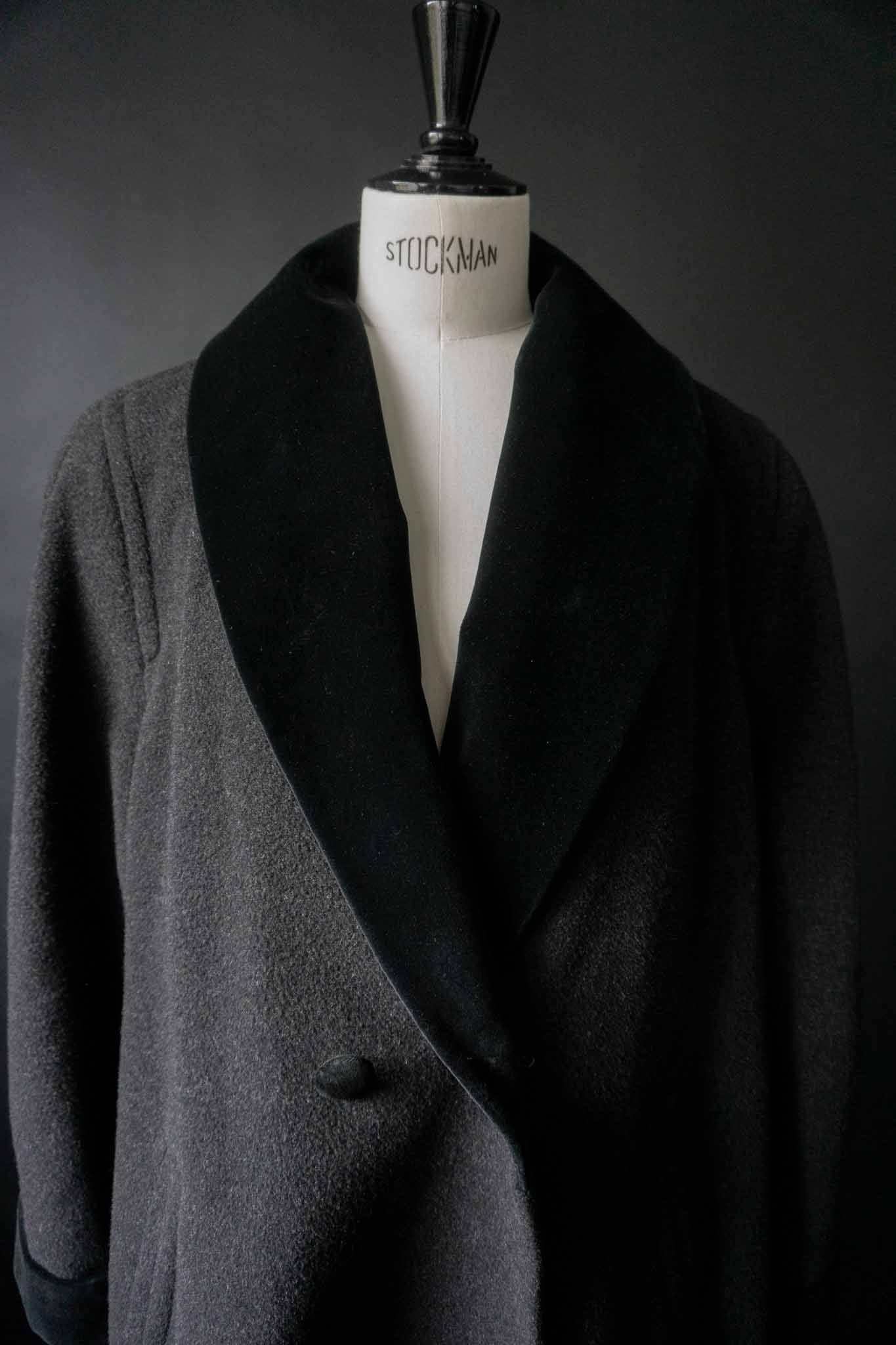 vintage wool coat with velvet shawl collar front