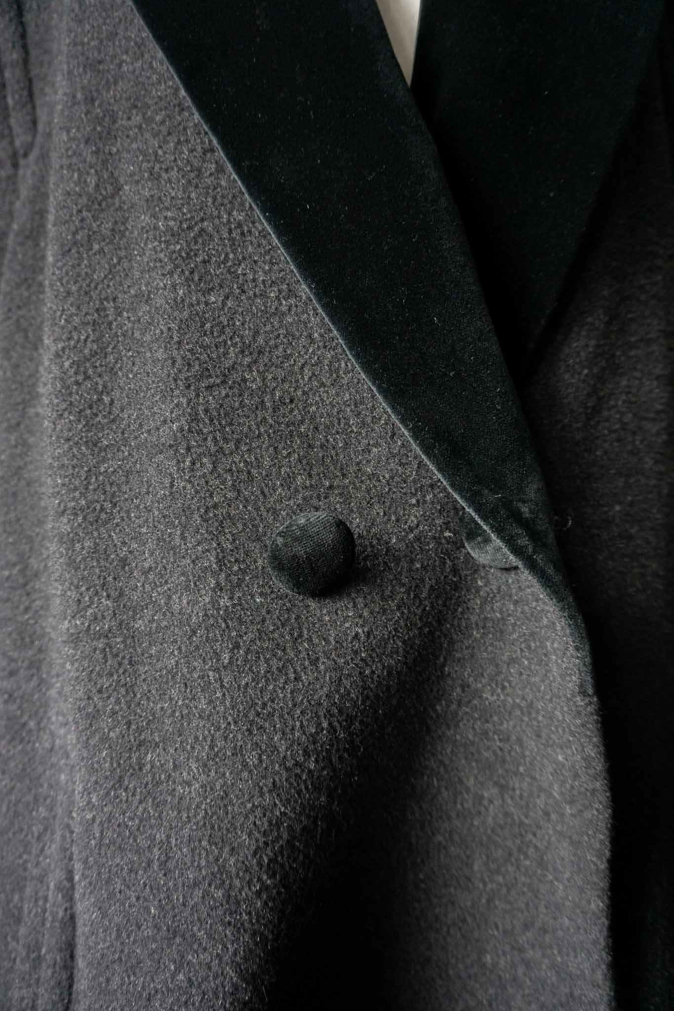 vintage wool coat with velvet shawl collar front