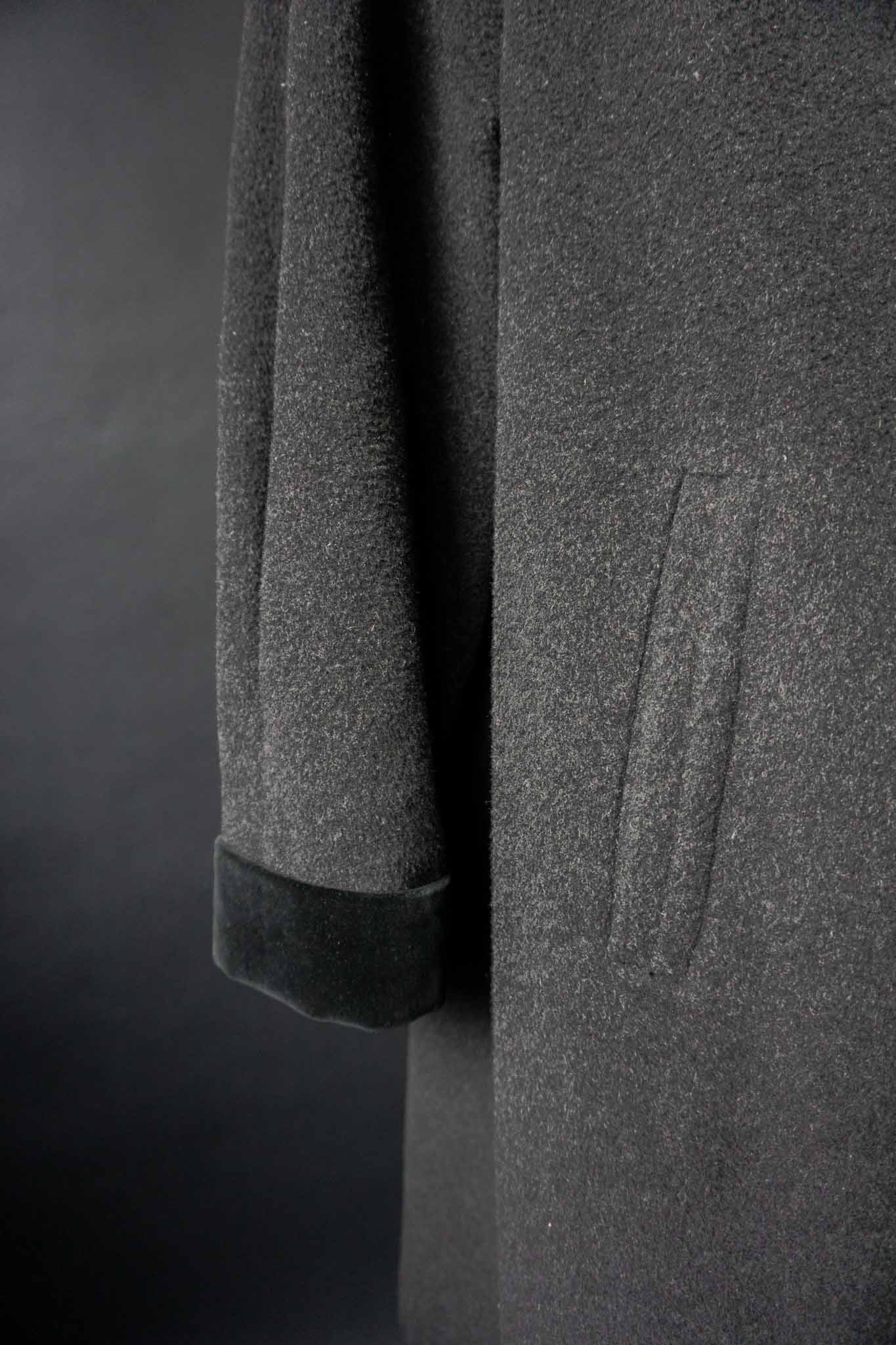 vintage wool coat with velvet shawl collar front