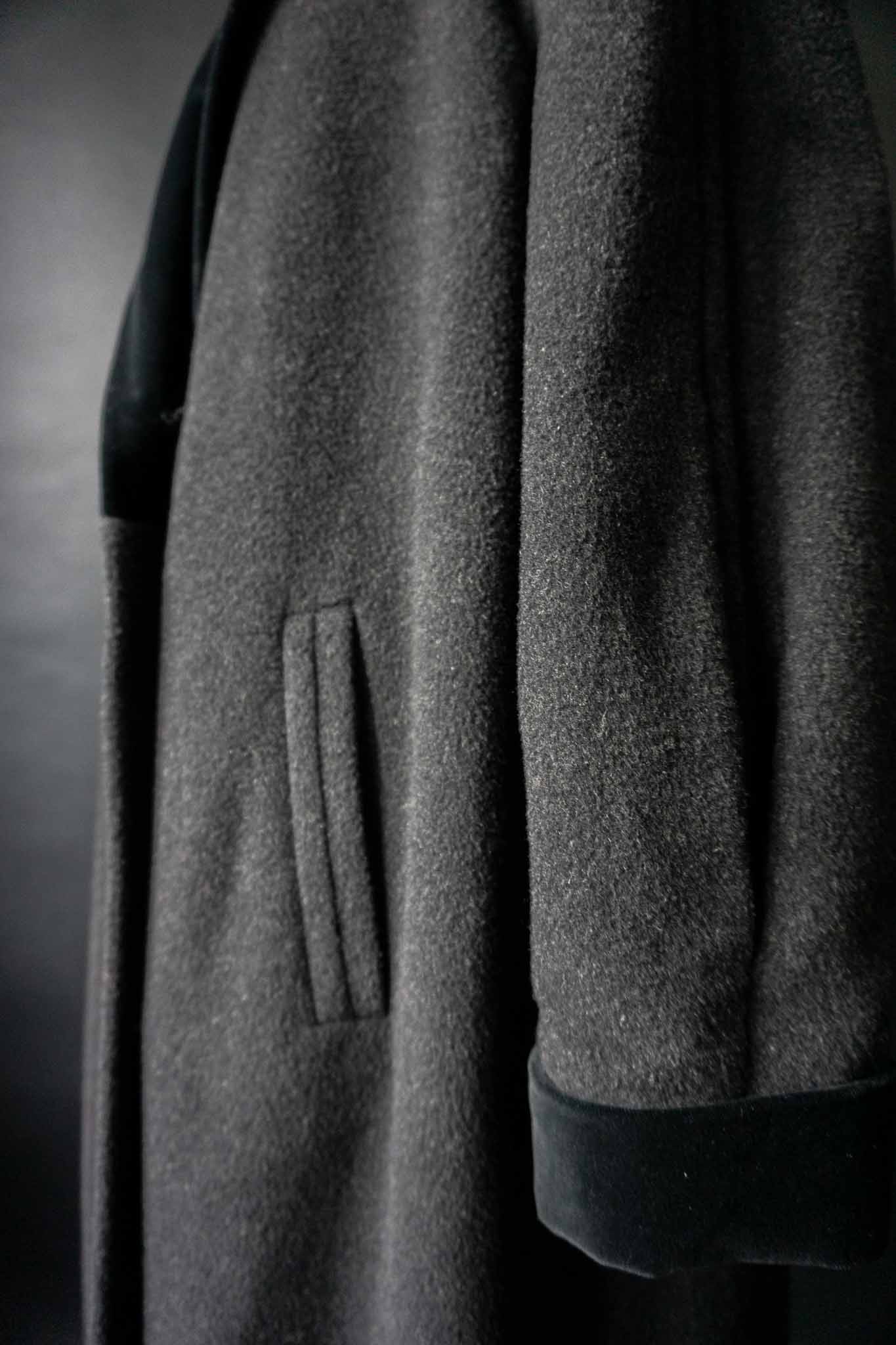 vintage wool coat with velvet shawl collar front