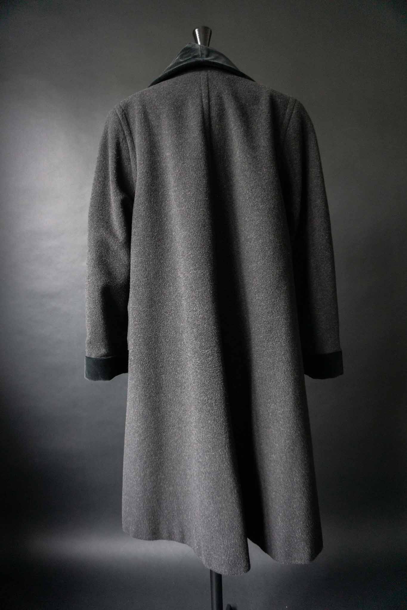 vintage wool coat with velvet shawl collar front