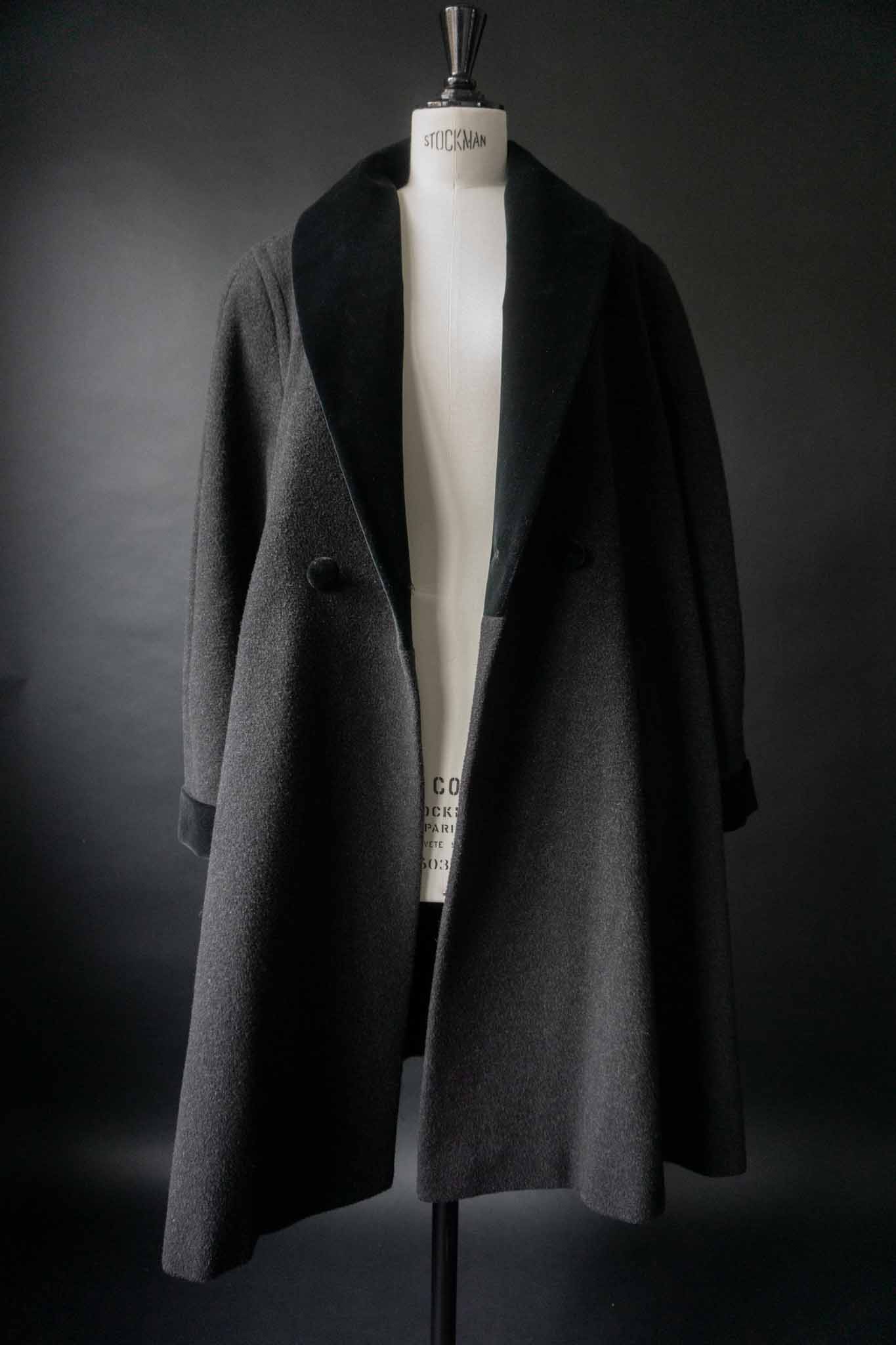 vintage wool coat with velvet shawl collar front