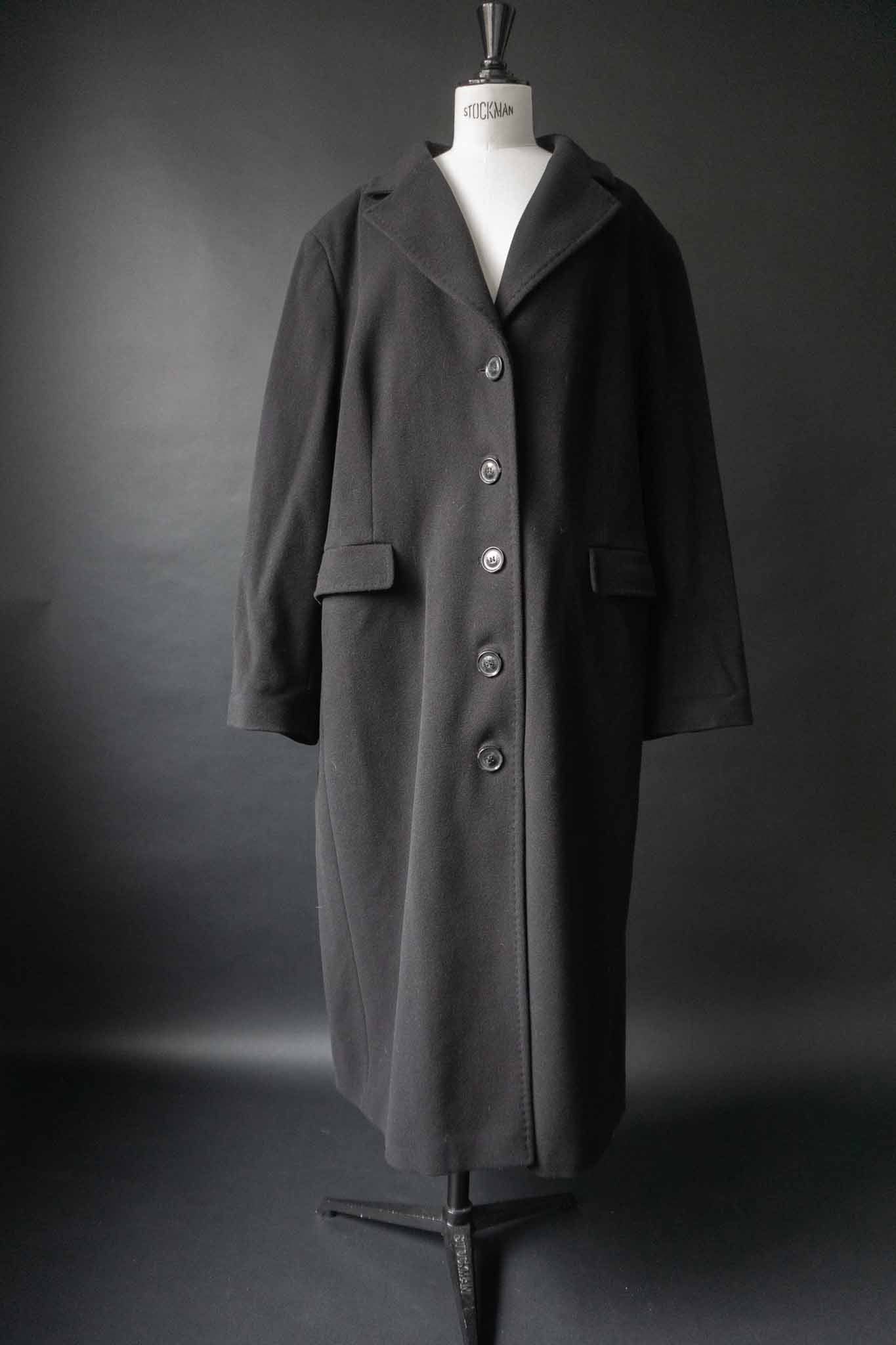 Schwarzer Oversized Vintage-Wollmantel aus Schurwolle und Kaschmir 