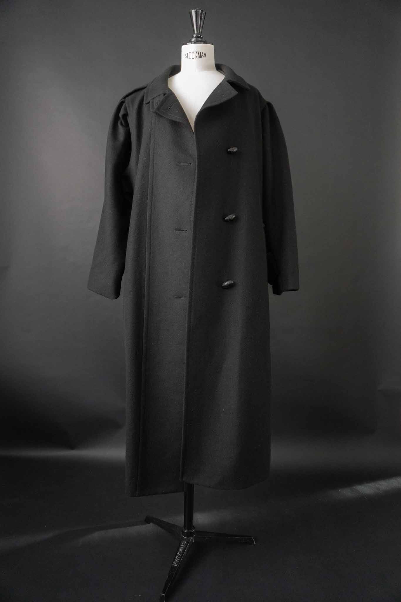 schwarzer 80s Wollmantel mit Oversize-Schnitt