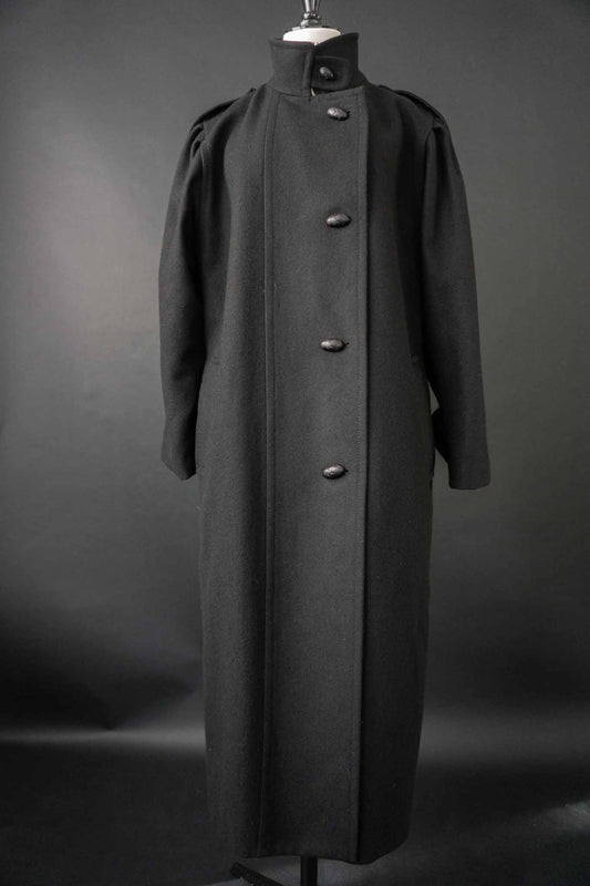 schwarzer 80s Wollmantel mit Oversize-Schnitt