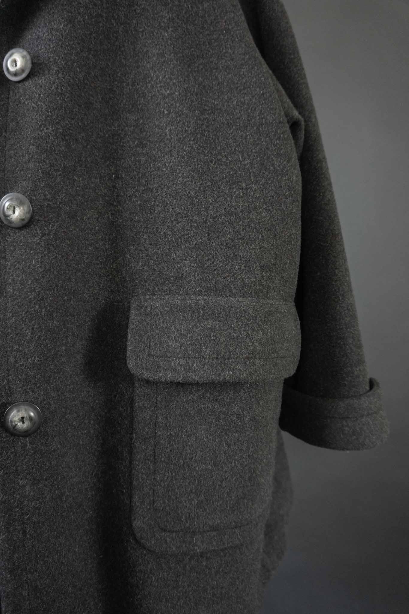 Dunkelgrauer Oversize-Wollmantel aus Kaschmir mit großen Taschen – Vintage Damenmantel