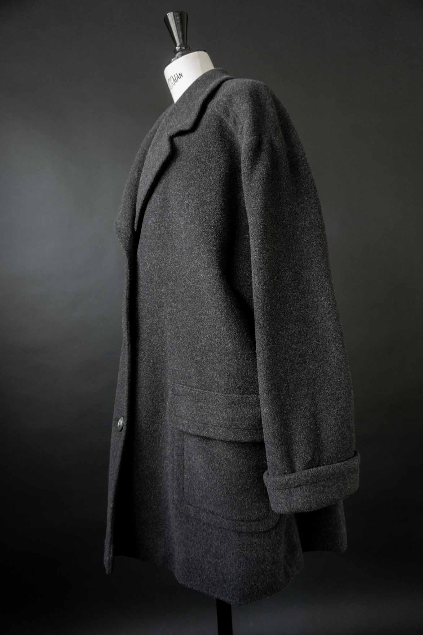 Dunkelgrauer Oversize-Wollmantel aus Kaschmir mit großen Taschen – Vintage Damenmantel