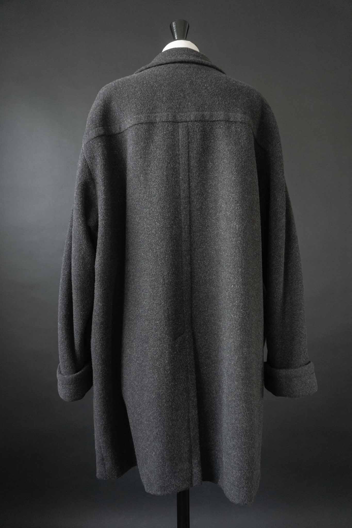 Dunkelgrauer Oversize-Wollmantel aus Kaschmir mit großen Taschen – Vintage Damenmantel