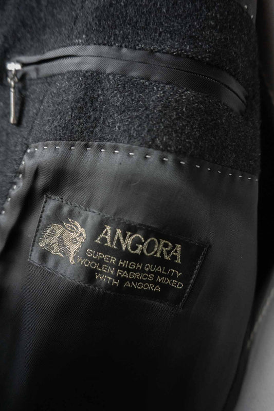 Vintage Angora-Wollmantel – Dunkelgrau, Minimalistisch, Zeitlos, M–L theplaincircle vintage