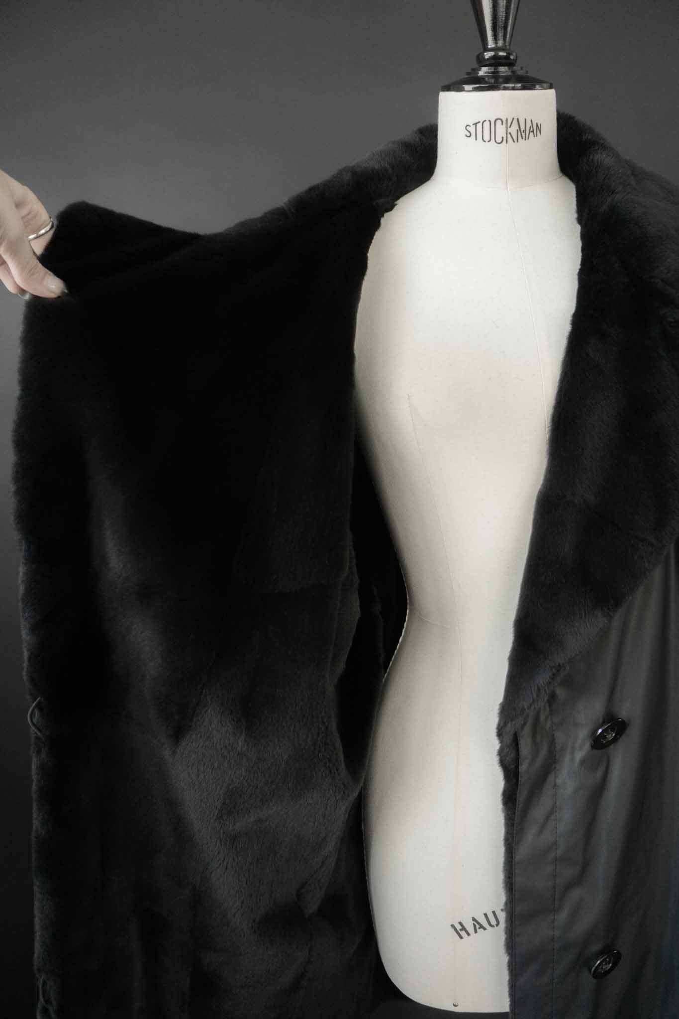 Oversized Vintage Mantel mit herausknöpfbarem Echtfellfutter in Schwarz – theplaincircle vintage