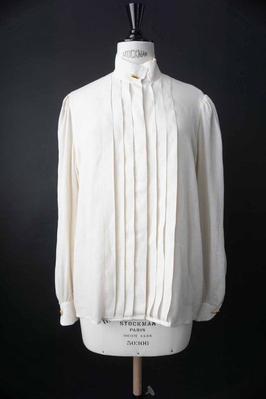 Vintage Seidenbluse Paisley Jacquard Goldknöpfe – theplaincircle vintage