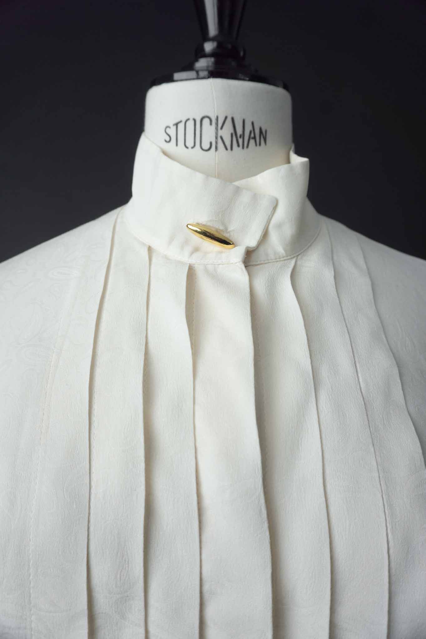 Vintage Seidenbluse Paisley Jacquard Goldknöpfe – theplaincircle vintage