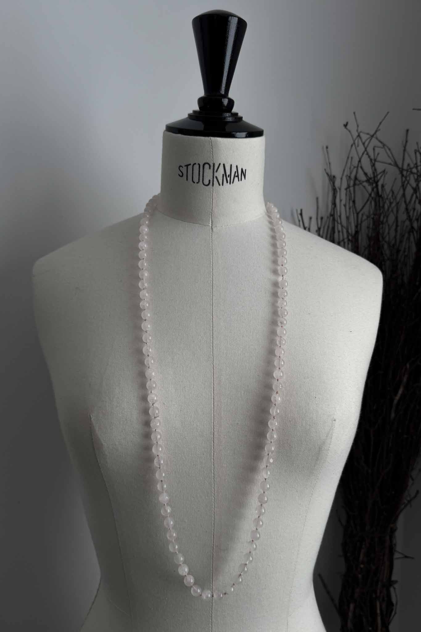 Vintage Rosenquarz Perlenkette – Edelstein Halskette