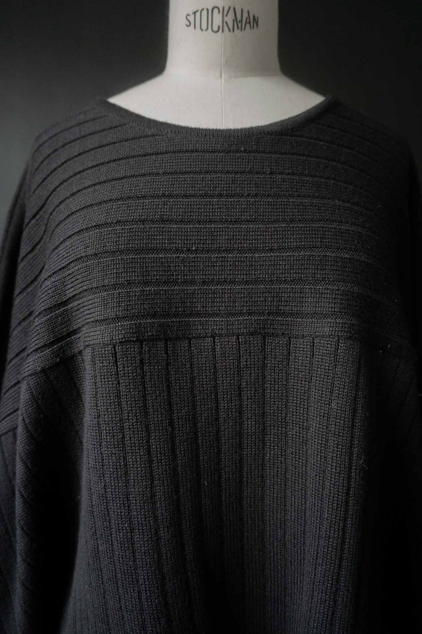 Schwarzes minimalistisches Stricktop aus Wollmischung mit Rippenstruktur – Vintage Damenmode