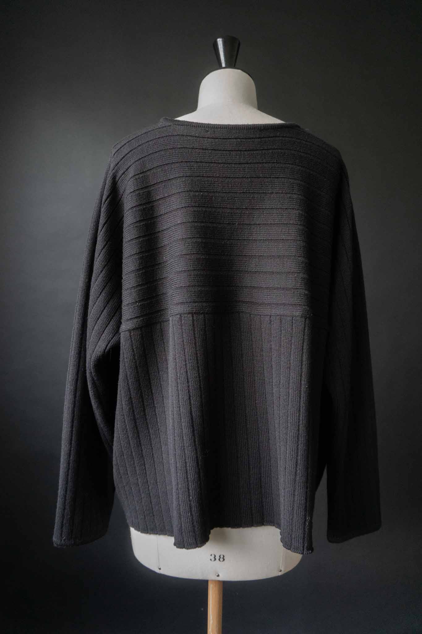 Schwarzes minimalistisches Stricktop aus Wollmischung mit Rippenstruktur – Vintage Damenmode