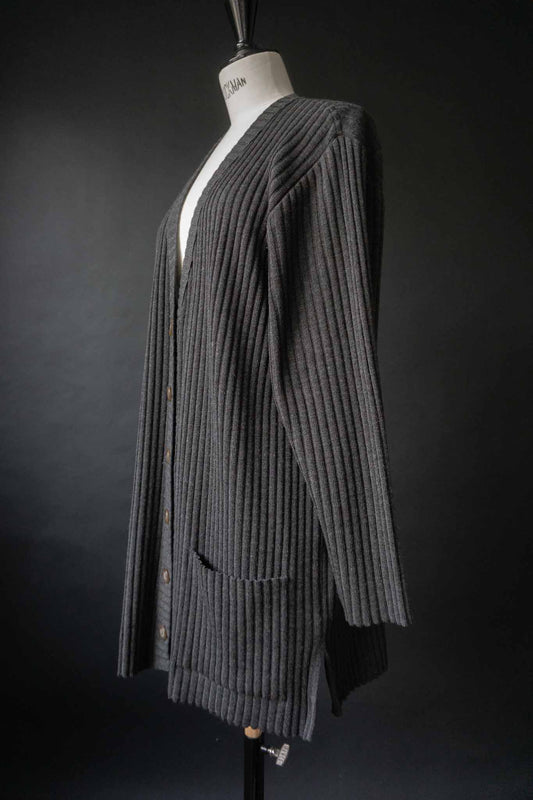 Graue gerippte Vintage Strickjacke