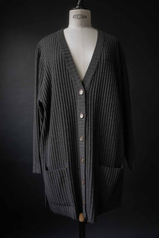 Graue gerippte Vintage Strickjacke