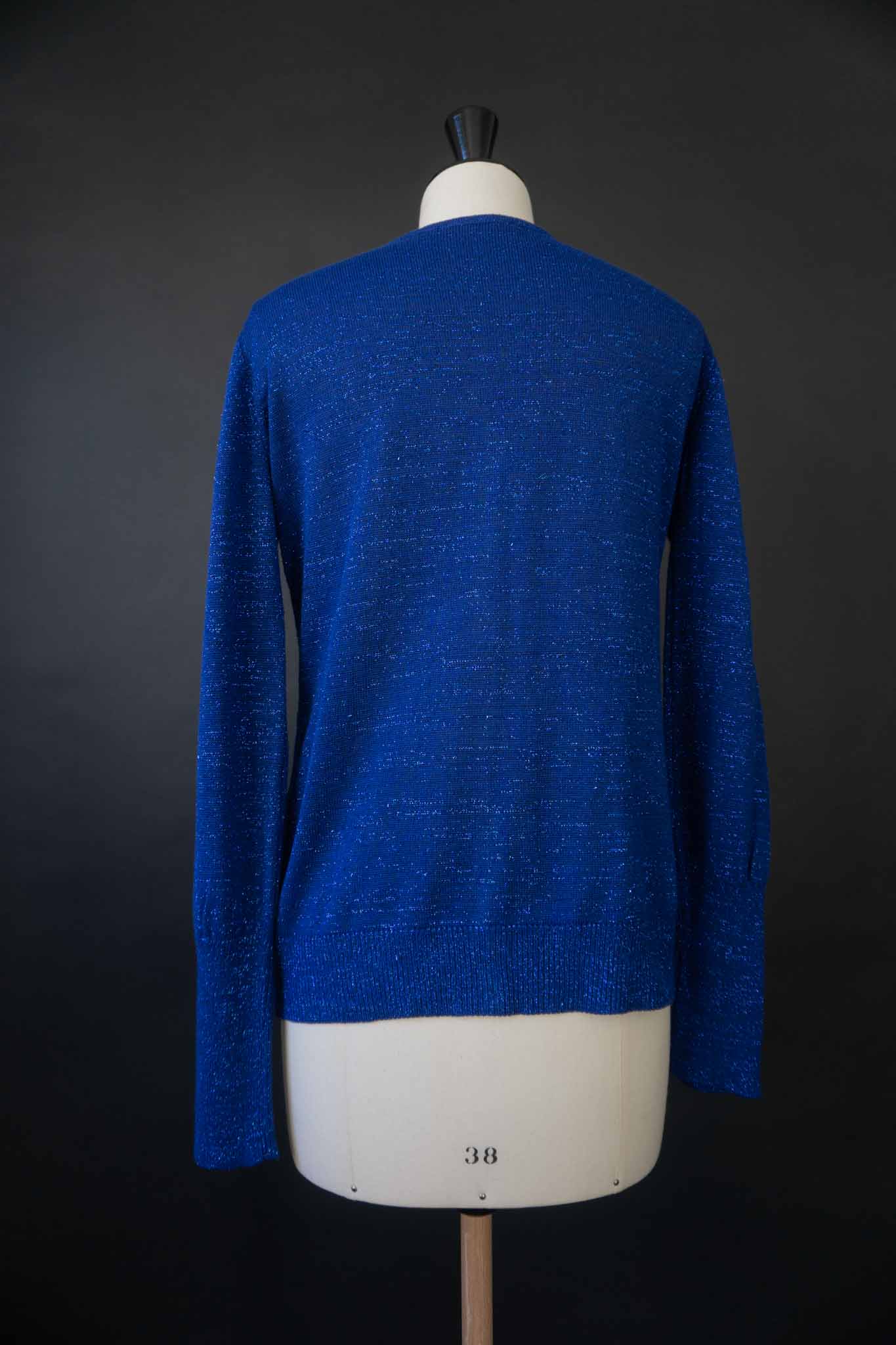 Vintage blue Lurex knit cardigan with subtle shimmer 