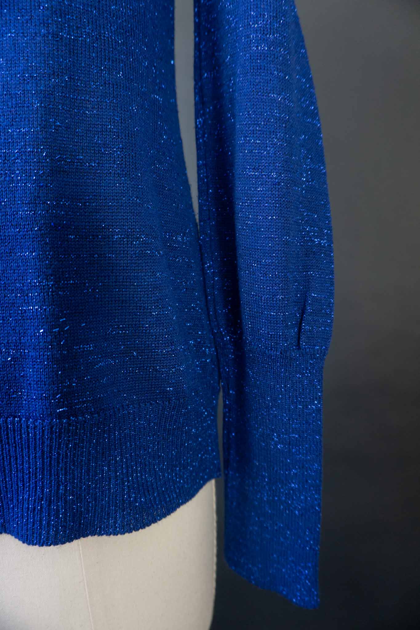 Vintage blue Lurex knit cardigan with subtle shimmer 
