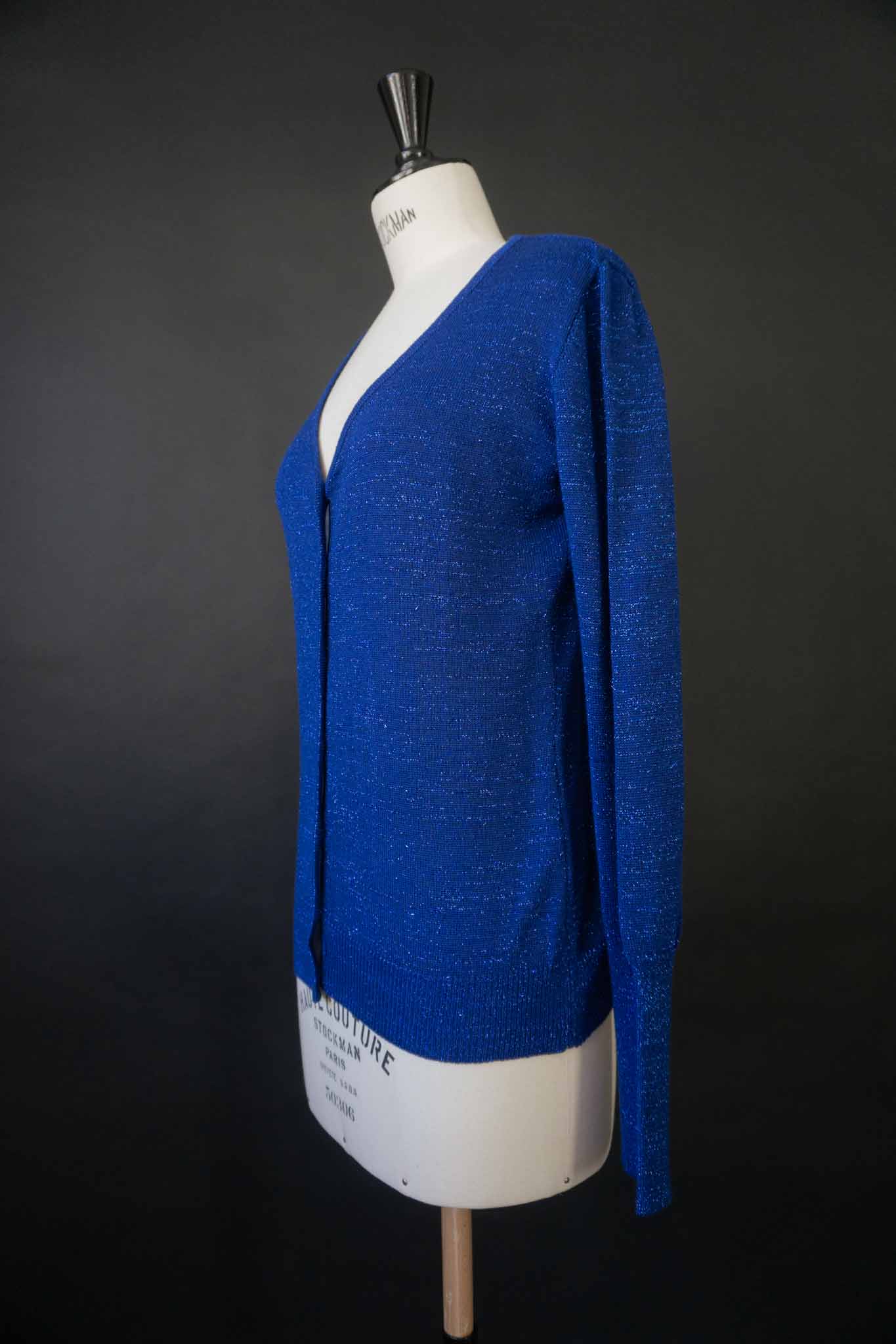 Vintage blue Lurex knit cardigan with subtle shimmer 