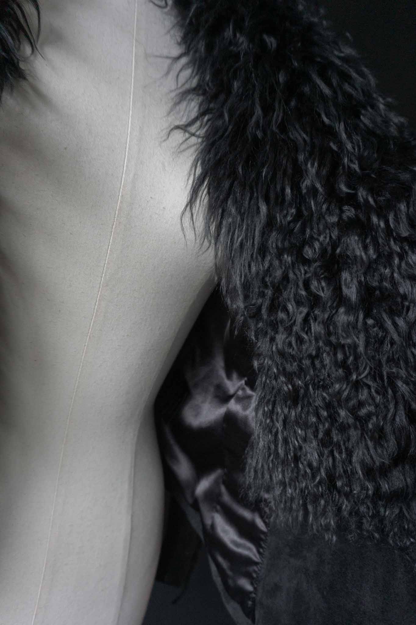 Vintage Y2K Lederjacke mit großem Shearling-Kragen, S–M theplaincircle vintage