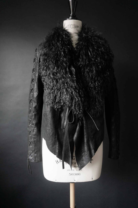 Vintage Y2K Lederjacke mit großem Shearling-Kragen, S–M theplaincircle vintage