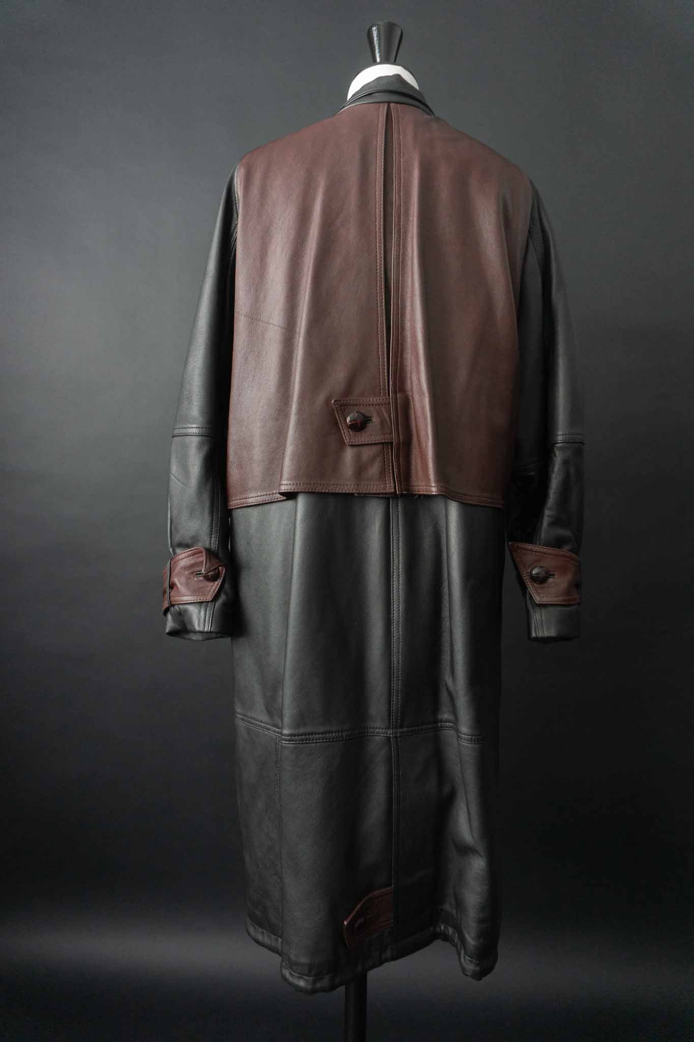 Zweifarbiger Vintage Ledermantel Schwarz und Bordeaux, 80er Jahre