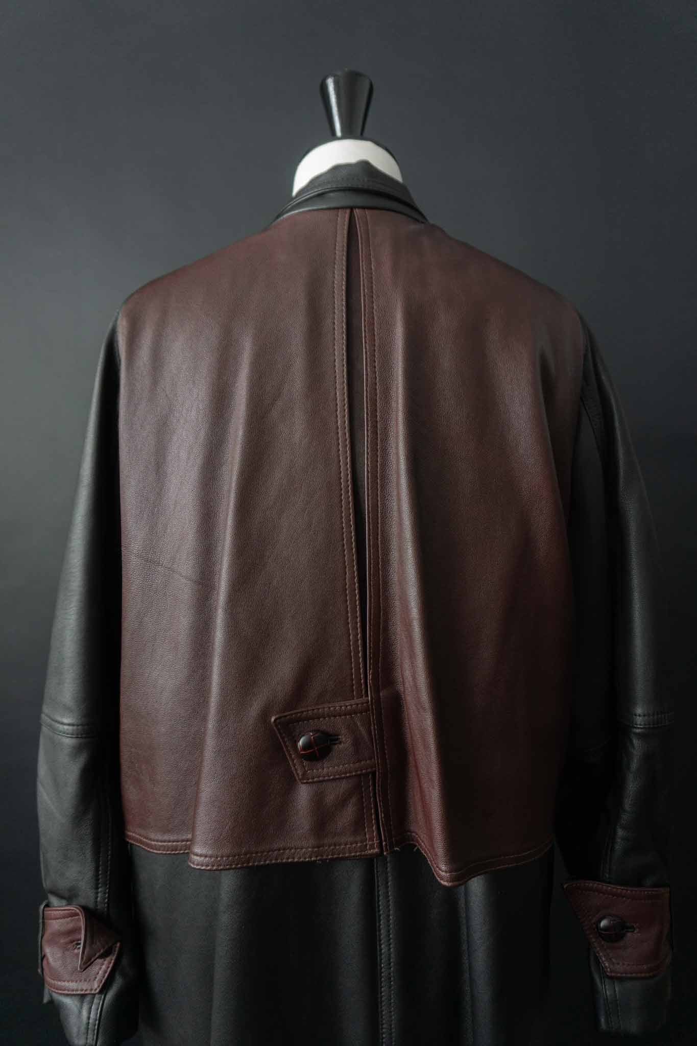 Zweifarbiger Vintage Ledermantel Schwarz und Bordeaux, 80er Jahre