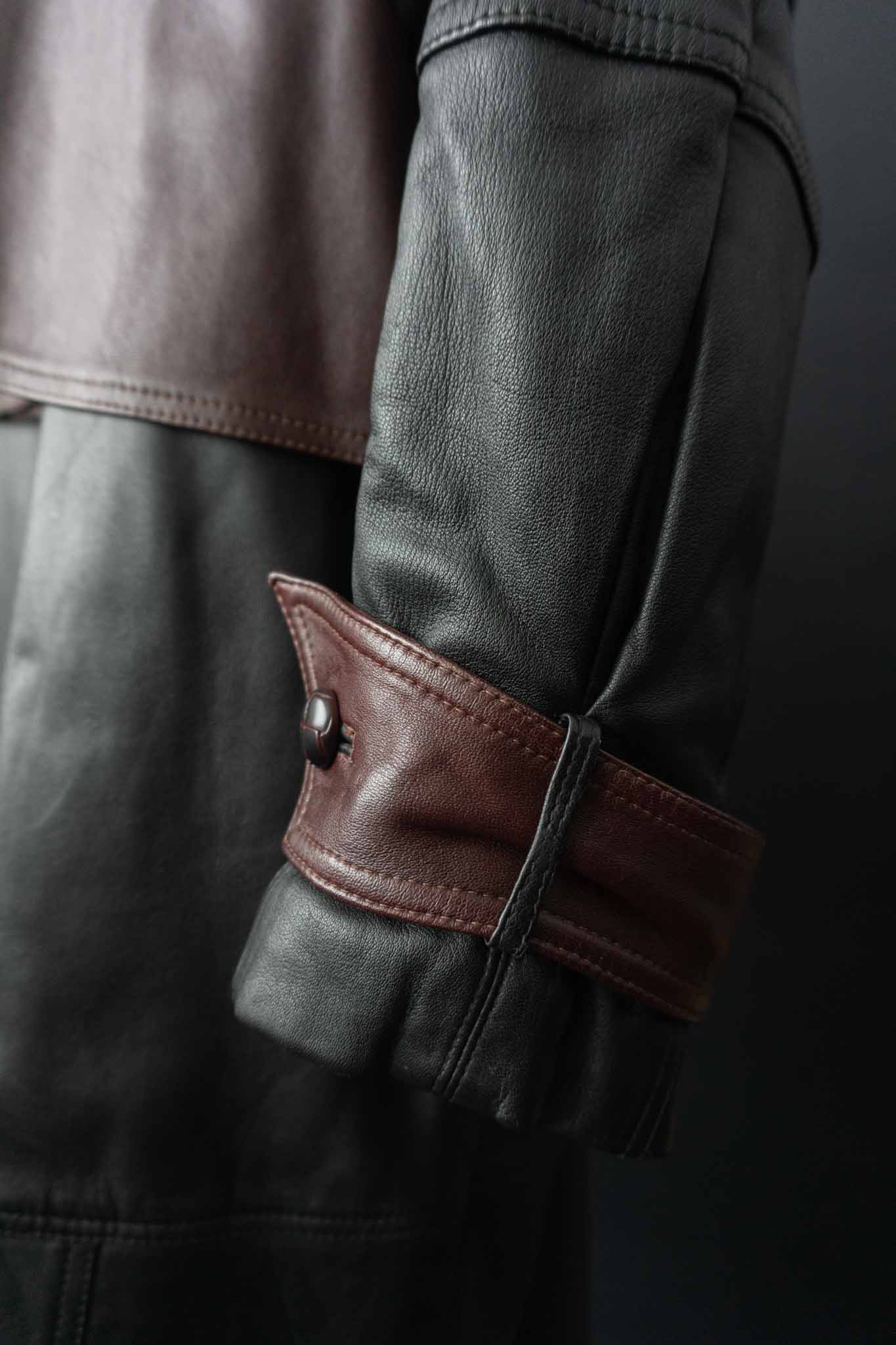 Zweifarbiger Vintage Ledermantel Schwarz und Bordeaux, 80er Jahre