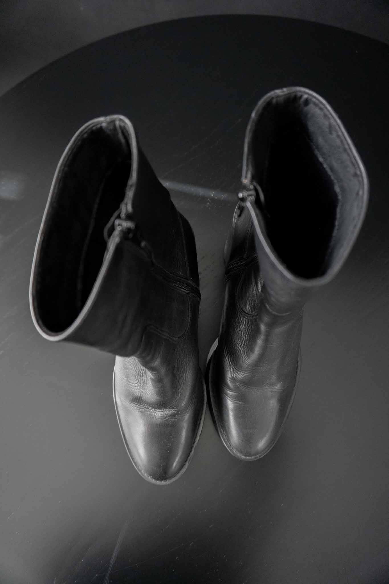 Y2K Buffalo Platform Boots schwarzes Echtleder chunky Plateauabsatz Paar – dunkles Vintage Schuhwerk 00s Retro Fashion