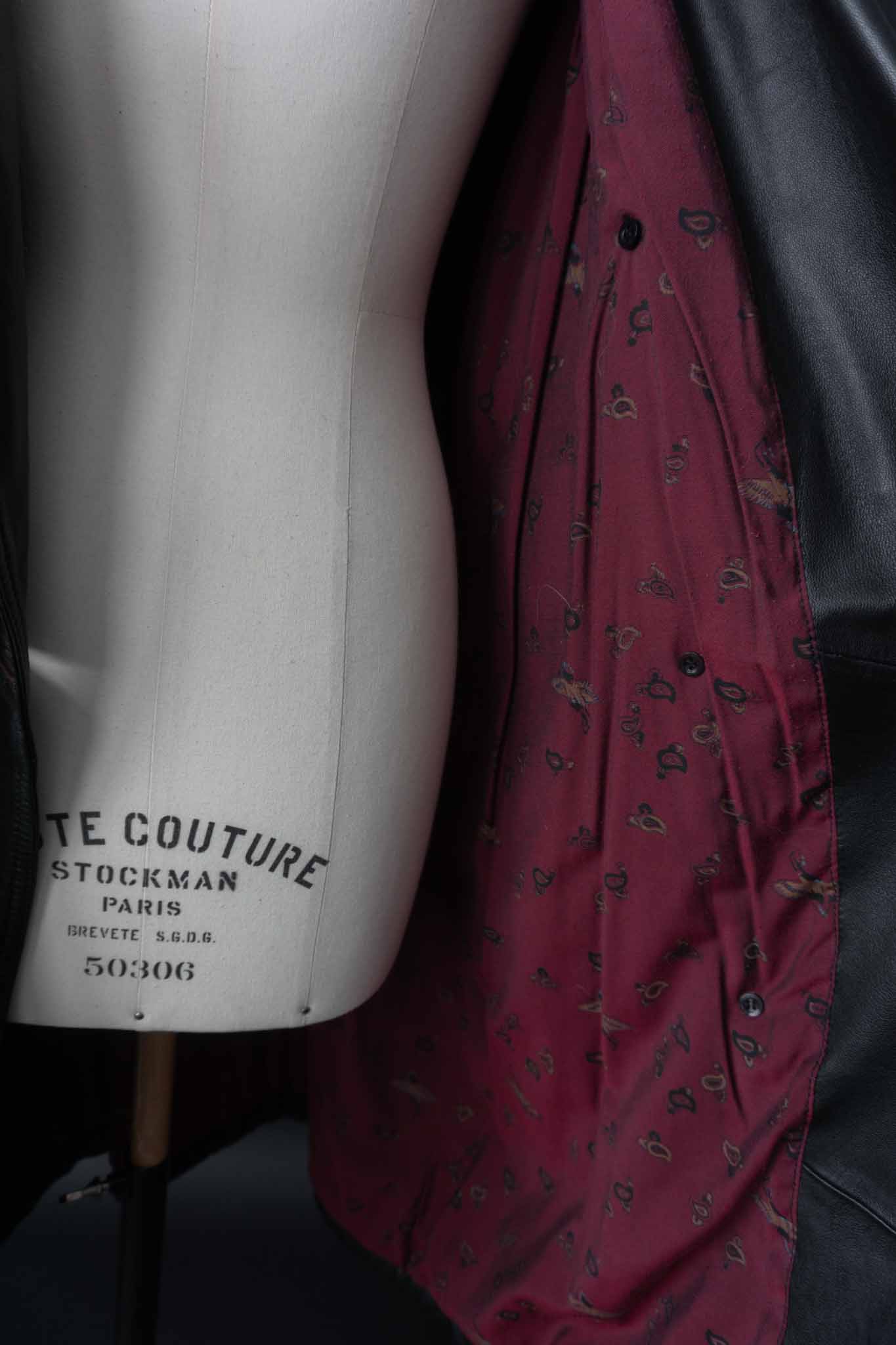 Zweifarbiger Vintage Ledermantel Schwarz und Bordeaux, 80er Jahre