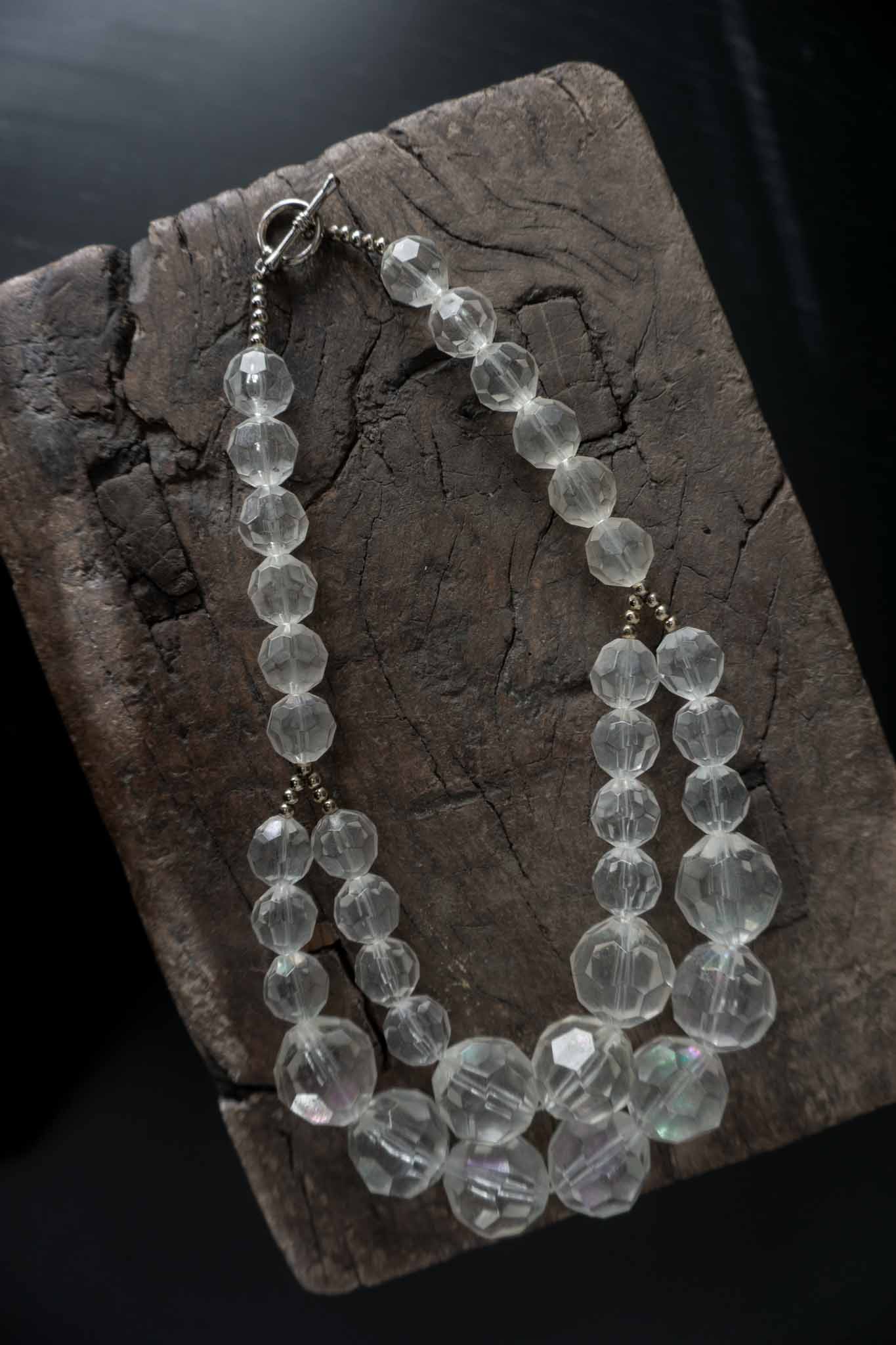 Vintage Glasperlen Kette mit facettierten, transparenten Kristallperlen