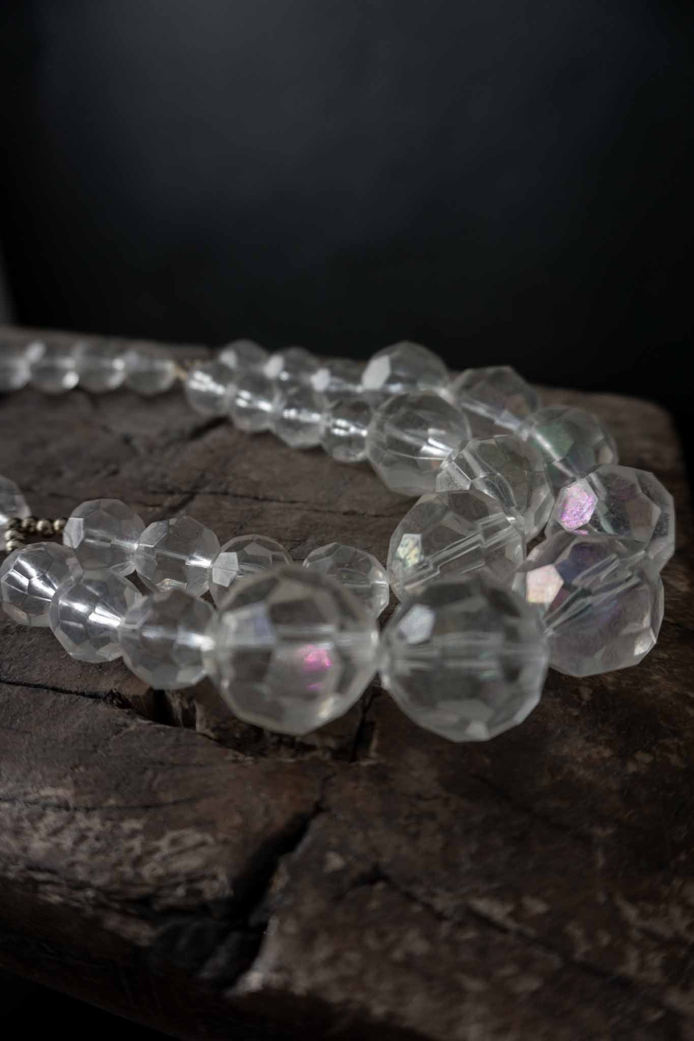 Vintage Glasperlen Kette mit facettierten, transparenten Kristallperlen