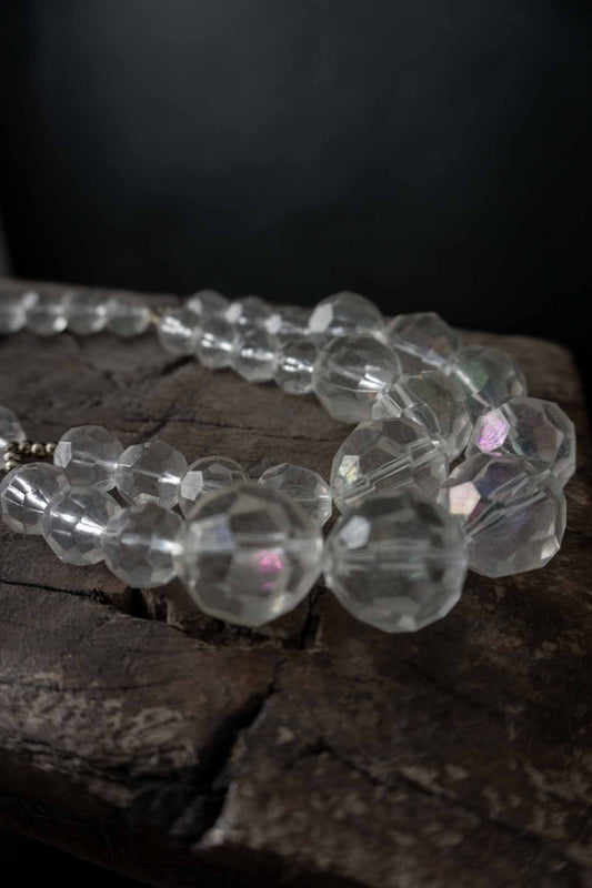 Vintage Glasperlen Kette mit facettierten, transparenten Kristallperlen